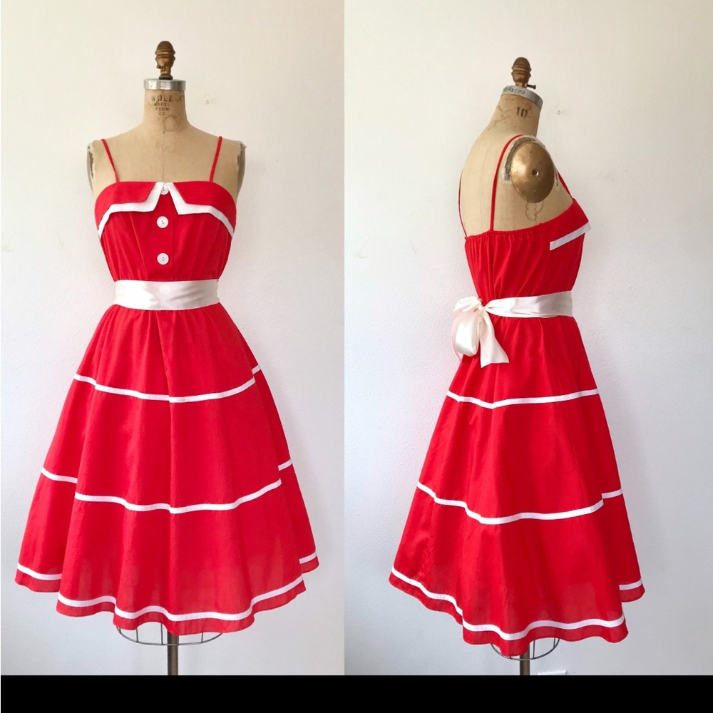 70s 80s Vintage Red Sundress
